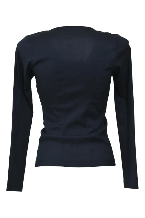 Anthracite wool-blend jersey long sleeve paneled blouse and slip skirt two-piece knit set