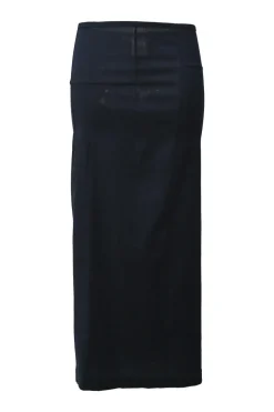 Anthracite wool-blend jersey long sleeve paneled blouse and slip skirt two-piece knit set
