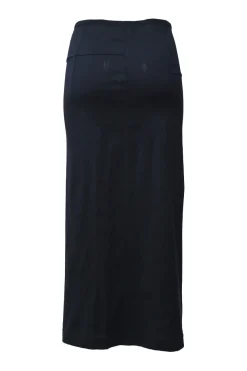 Anthracite wool-blend jersey long sleeve paneled blouse and slip skirt two-piece knit set