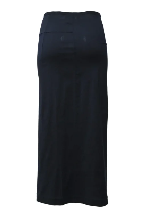 Anthracite wool-blend jersey long sleeve paneled blouse and slip skirt two-piece knit set