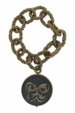 Antique sterling silver butterfly charm chainlink bracelet