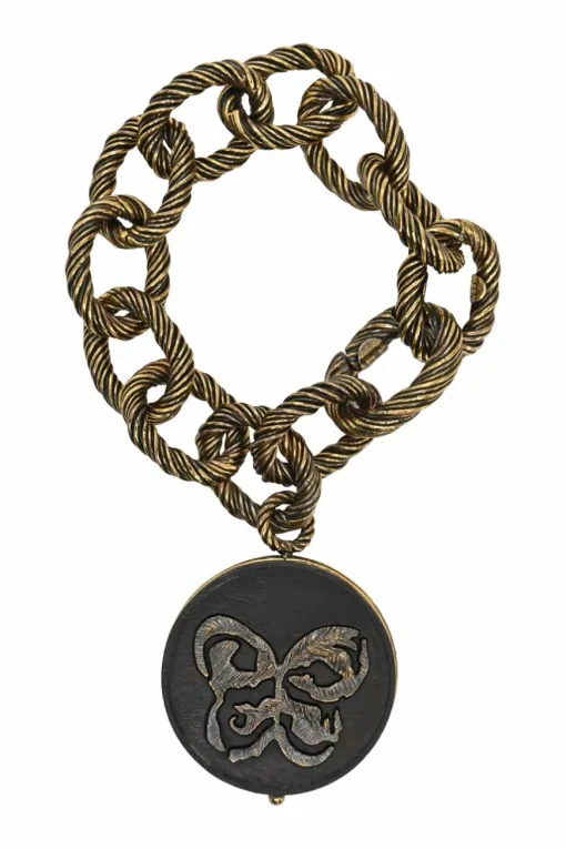 Antique sterling silver butterfly charm chainlink bracelet