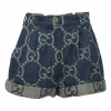 Aria true indigo cotton denim GG Supreme jacquard pull-on high-rise pleat-front shorts
