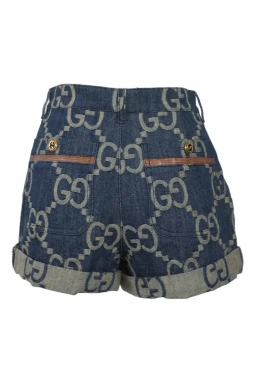 Aria true indigo cotton denim GG Supreme jacquard pull-on high-rise pleat-front shorts