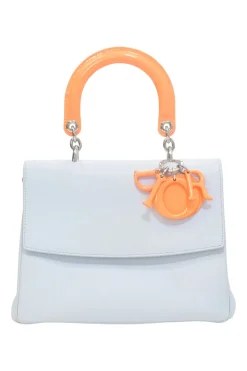 Baby blue and orange Be Dior top handle bag with detachable shoulder strap