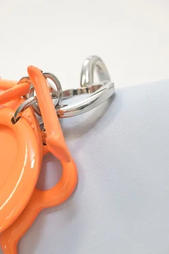 Baby blue and orange Be Dior top handle bag with detachable shoulder strap