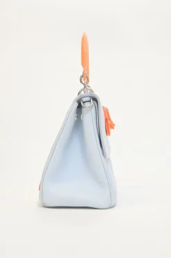 Baby blue and orange Be Dior top handle bag with detachable shoulder strap