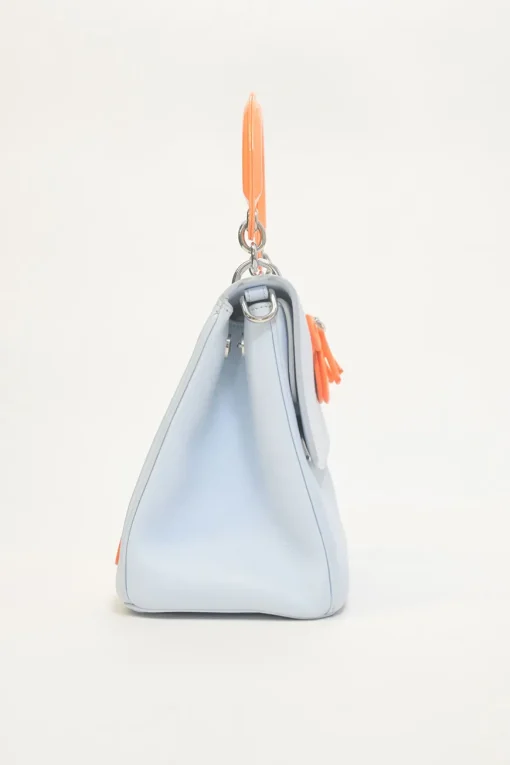 Baby blue and orange Be Dior top handle bag with detachable shoulder strap