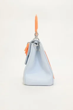 Baby blue and orange Be Dior top handle bag with detachable shoulder strap