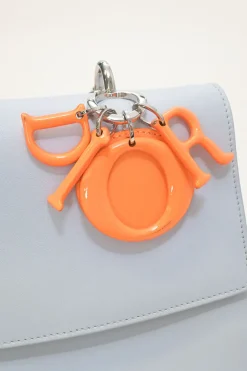 Baby blue and orange Be Dior top handle bag with detachable shoulder strap