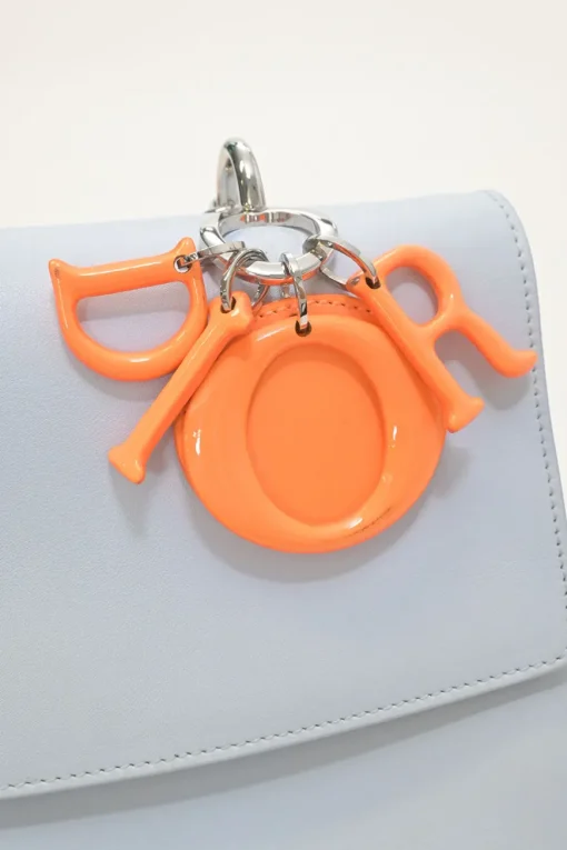 Baby blue and orange Be Dior top handle bag with detachable shoulder strap