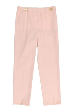 Baby Pink Wool Straight Leg Tailored Trouser with Belt
