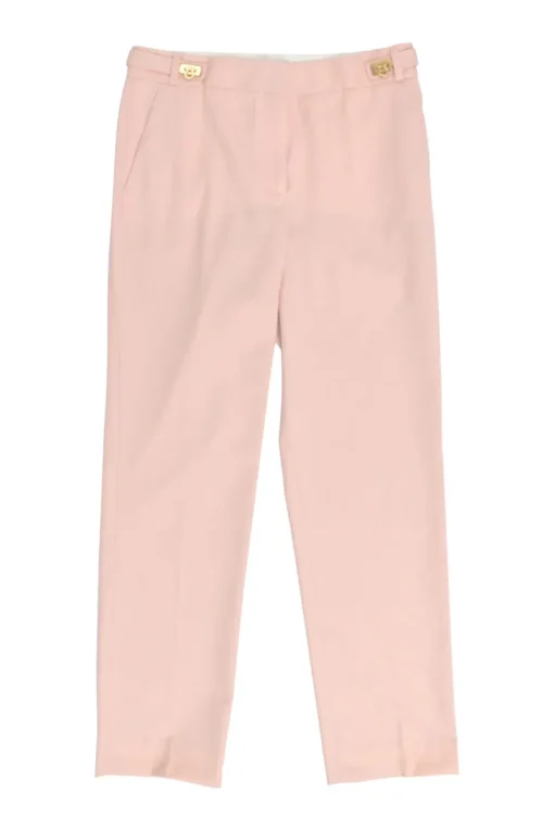 Baby Pink Wool Straight Leg Tailored Trouser with Belt