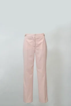 Baby Pink Wool Straight Leg Tailored Trouser with Belt