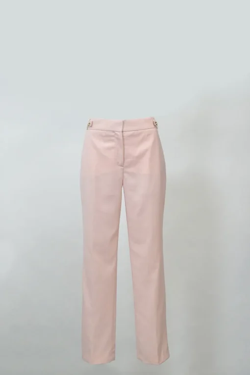 Baby Pink Wool Straight Leg Tailored Trouser with Belt