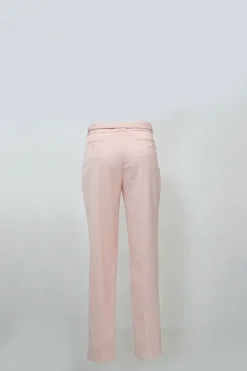 Baby Pink Wool Straight Leg Tailored Trouser with Belt
