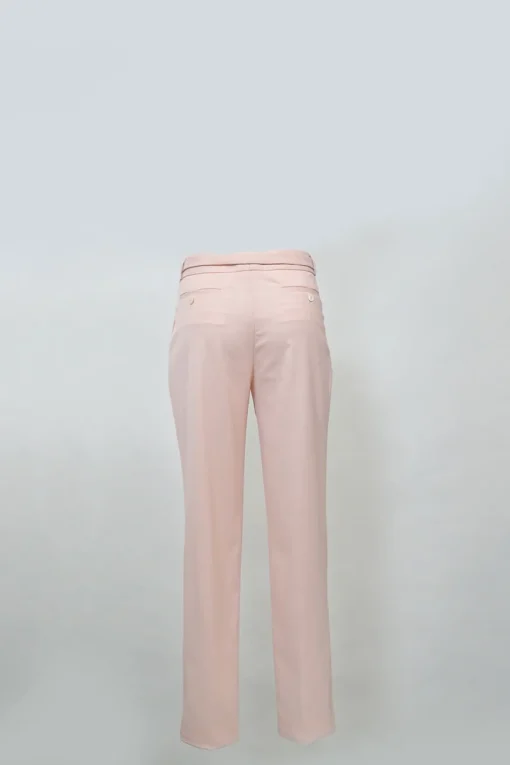 Baby Pink Wool Straight Leg Tailored Trouser with Belt