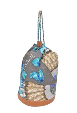 Barenia leather and grey silk ‘Brazil’ Soie Cool Medium handbag featuring original artwork by Laurence Toutsy Bourthoumieux