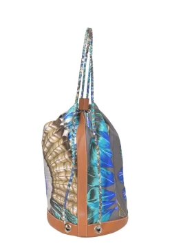 Barenia leather and grey silk ‘Brazil’ Soie Cool Medium handbag featuring original artwork by Laurence Toutsy Bourthoumieux