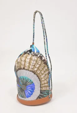 Barenia leather and grey silk ‘Brazil’ Soie Cool Medium handbag featuring original artwork by Laurence Toutsy Bourthoumieux