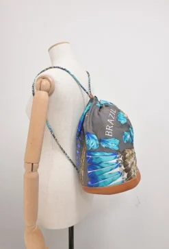 Barenia leather and grey silk ‘Brazil’ Soie Cool Medium handbag featuring original artwork by Laurence Toutsy Bourthoumieux