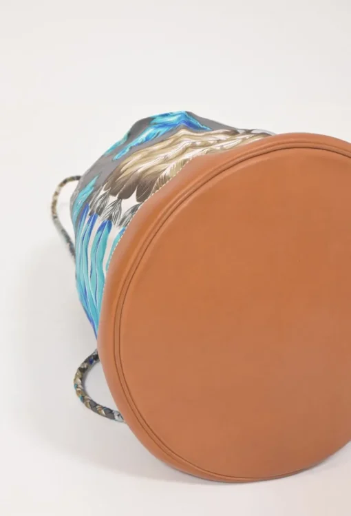 Barenia leather and grey silk ‘Brazil’ Soie Cool Medium handbag featuring original artwork by Laurence Toutsy Bourthoumieux