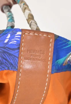 Barenia leather and grey silk ‘Brazil’ Soie Cool Medium handbag featuring original artwork by Laurence Toutsy Bourthoumieux