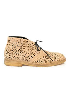 Beidge Suede Laser Cut Laced Chelsea Ankle Boots