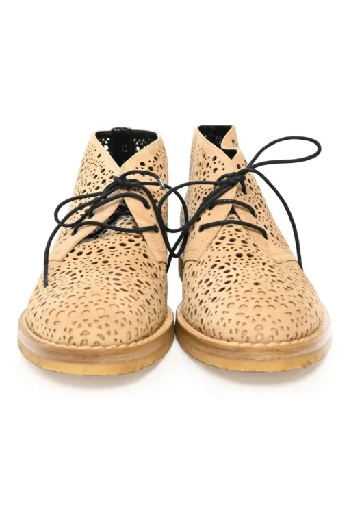 Beidge Suede Laser Cut Laced Chelsea Ankle Boots