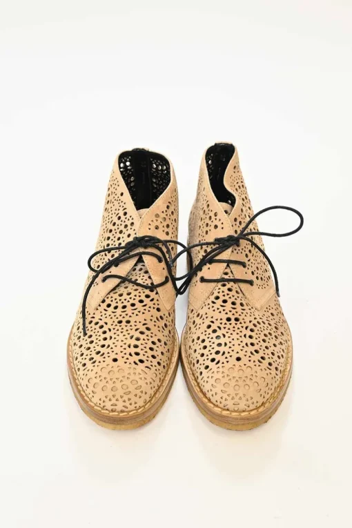 Beidge Suede Laser Cut Laced Chelsea Ankle Boots