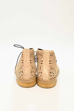 Beidge Suede Laser Cut Laced Chelsea Ankle Boots