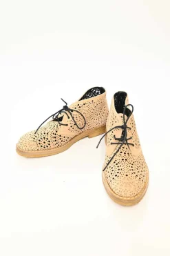 Beidge Suede Laser Cut Laced Chelsea Ankle Boots