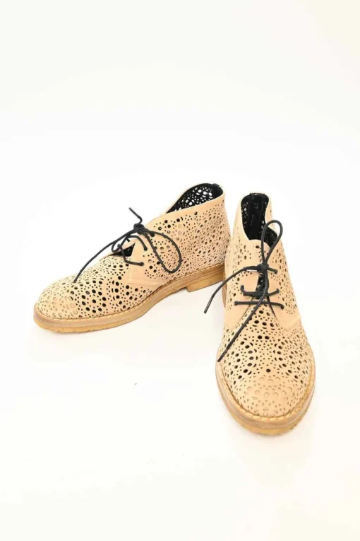 Beidge Suede Laser Cut Laced Chelsea Ankle Boots