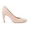 Beige almond toe suede pumps with buckle