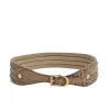 Beige and brown embossed leather waist belt