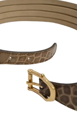 Beige and brown embossed leather waist belt