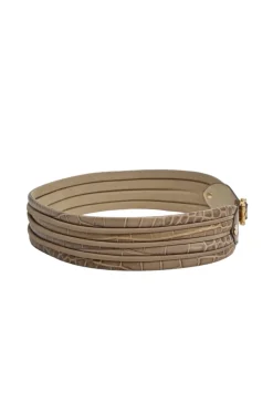 Beige and brown embossed leather waist belt