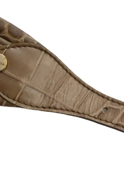 Beige and brown embossed leather waist belt