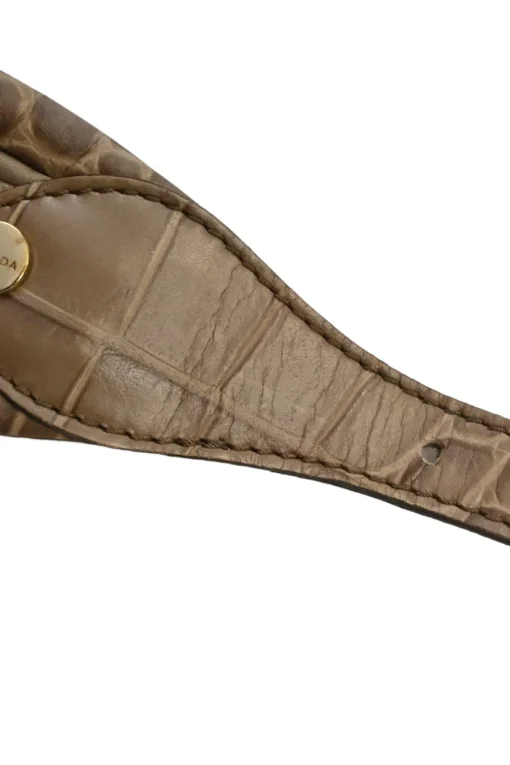 Beige and brown embossed leather waist belt