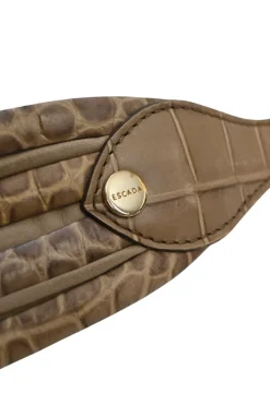 Beige and brown embossed leather waist belt