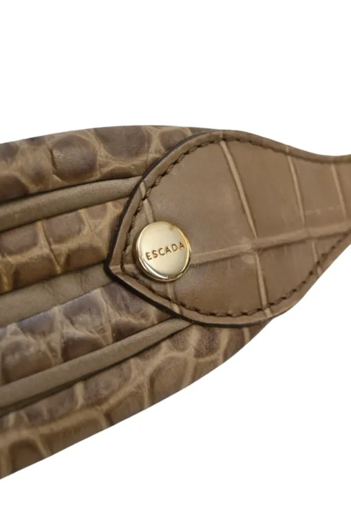 Beige and brown embossed leather waist belt