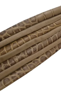 Beige and brown embossed leather waist belt