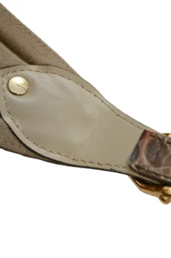 Beige and brown embossed leather waist belt