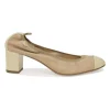 Beige and ivory lambskin low-heel Spirit pumps with contrast cap toe