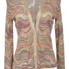 Beige and multi-colour fully-fashioned interlock wave knit button-front cardigan