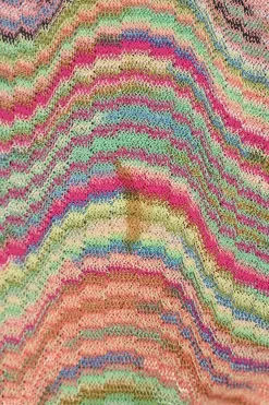 Beige and multi-colour fully-fashioned interlock wave knit button-front cardigan