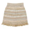 Beige and pink cotton-blend fringe bouclé knit mini skirt