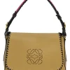 Beige and pink leather Luca Anagram shoulder bag with whipstitched flap