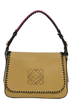 Beige and pink leather Luca Anagram shoulder bag with whipstitched flap