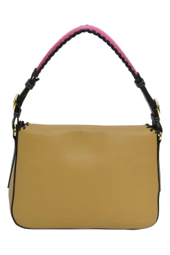 Beige and pink leather Luca Anagram shoulder bag with whipstitched flap